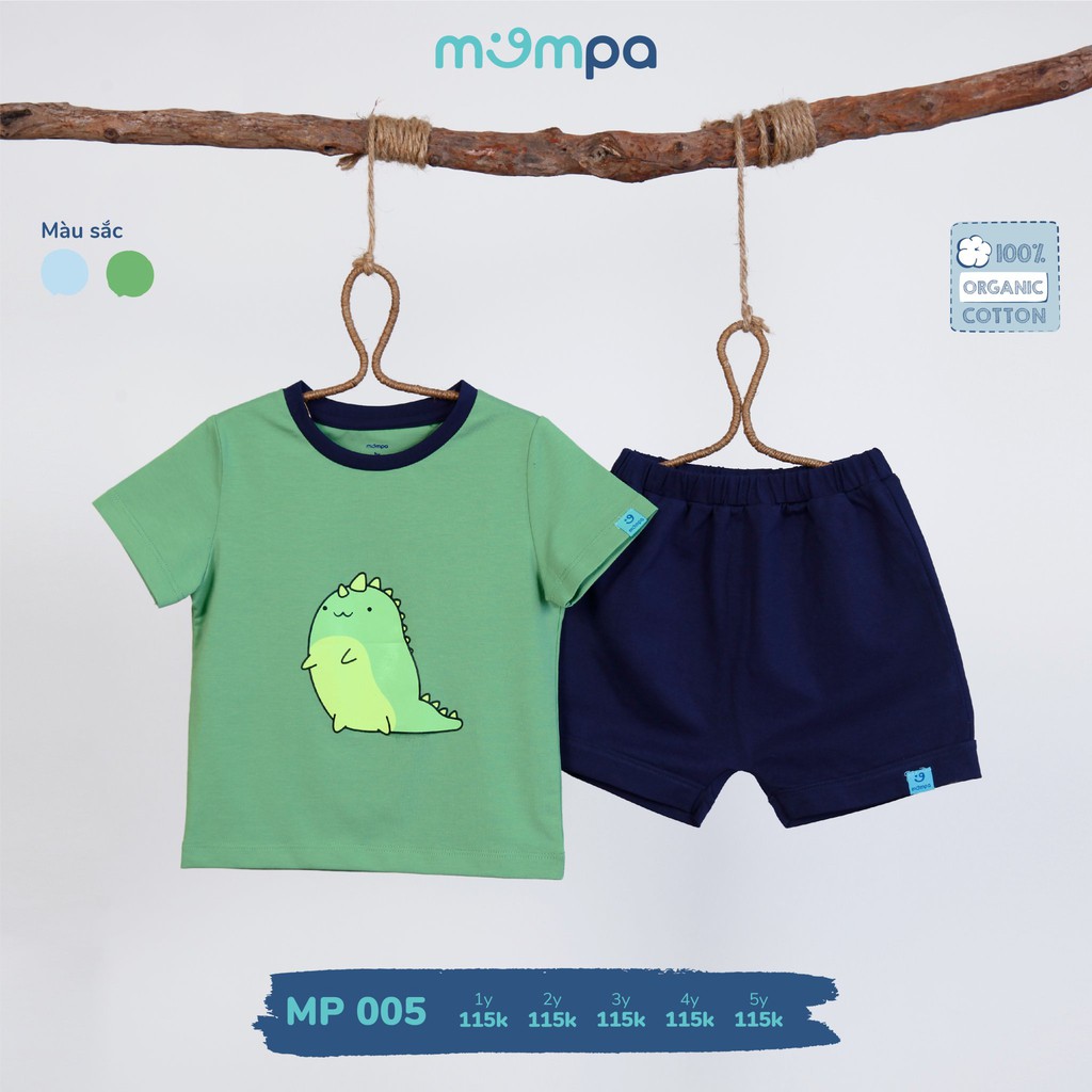 Bộ Mompa 100% Cotton cao cấp mềm mát thoáng thấm hút tốt mới cộc tay hà mã in hình đáng yêu bé trai bé gái MP601