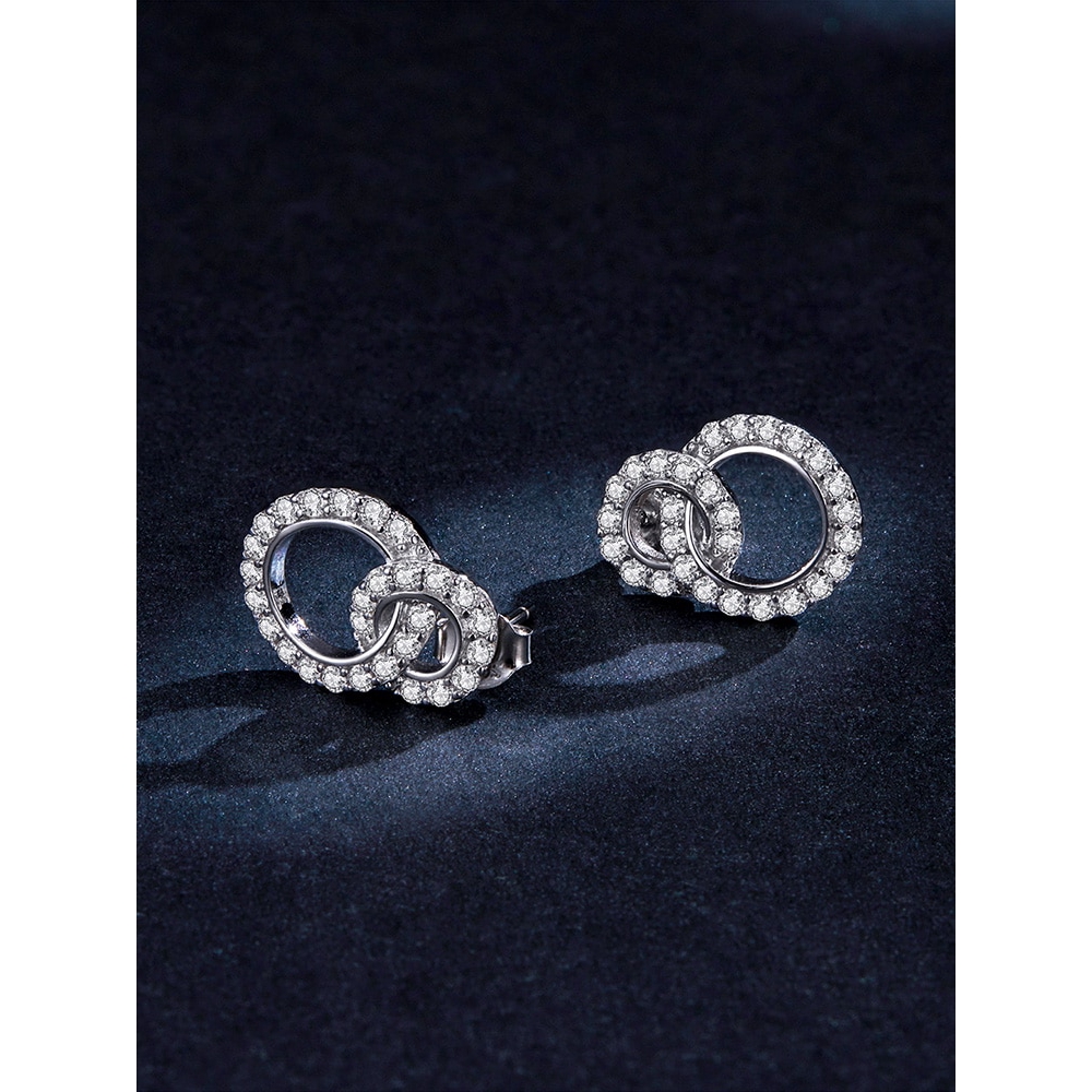 Bông tai Bamoer BSE388 hai vòng bạc 925 cho đính hôn đám cưới