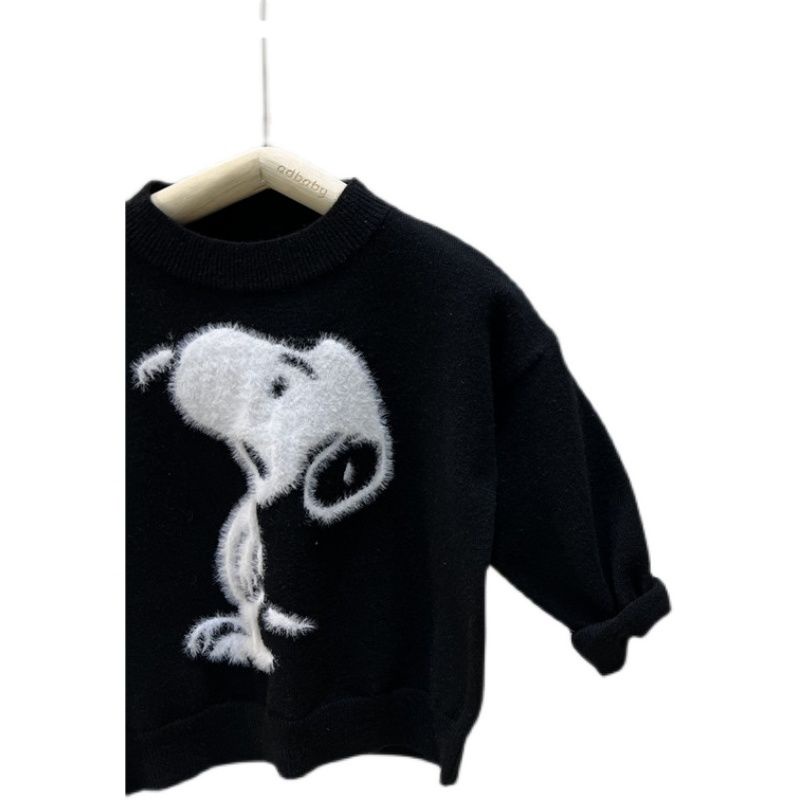 Áo sweater cổ tròn in họa tiết hoạt hình đơn giản thời trang thu đông dành cho trẻ em