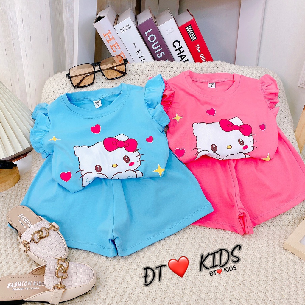 Bộ quần áo cho bé gái thiết kế hình in mèo kitty bé nào cũng mê từ 8kg đến 18kg- Bộ quần áo bé gái 100% chất cotton xịn