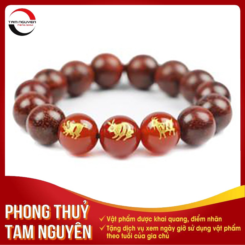 Vòng tay gỗ Tử Đàn tam hợp Hợi - Mão - Mùi 12 ly - Phong Thủy Tam Nguyên