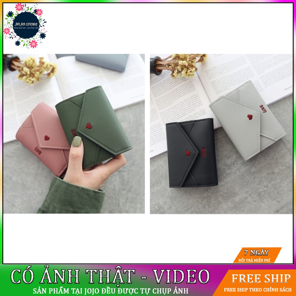 Ví Ngắn Da Trơn Họa Tiết Trái Tim Nhiều Màu - Có video V15