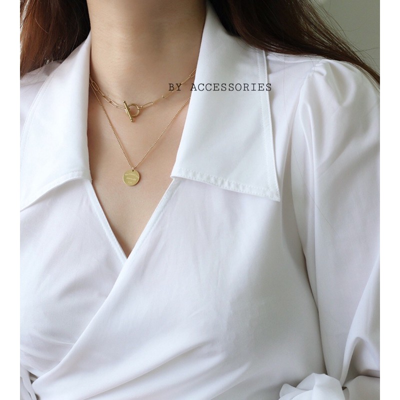 Set dây chuyền titan 2 tầng xích trơn phối mặt tròn Eternal love không gỉ