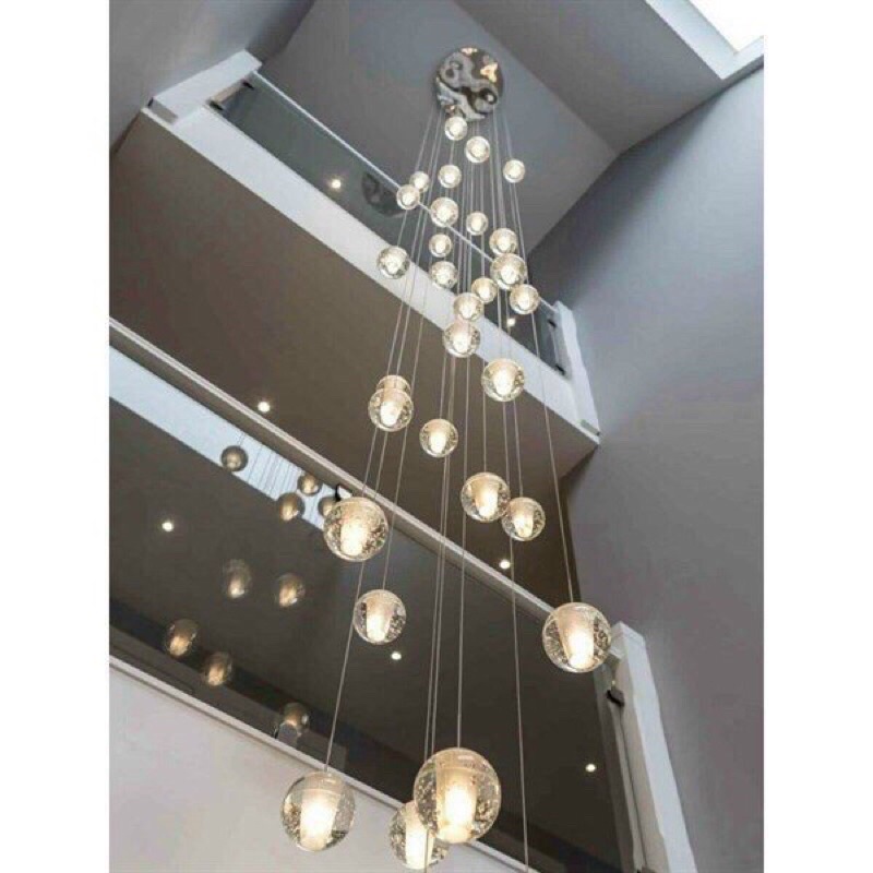 Đèn thông tầng, đèn thả cầu thang 40 trái cầu Thuỷ tinh phale mâm 80cm dây thả 4-10m