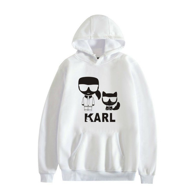 Áo Hoodie Tay Dài Dáng Rộng In Logo Hoạt Hình Karl Lagerfeld Thời Trang Cho Nam Và Nữ