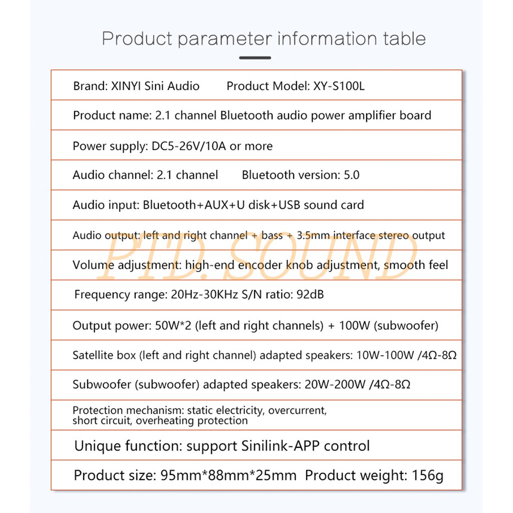 XY-S100L Mạch 2.1 khuếch đại âm thanh Sinilink 50w*2 + 100W Bluetooth 5.0 Chỉnh âm sắc từ PTD Sound mã Sinilink XY S100L