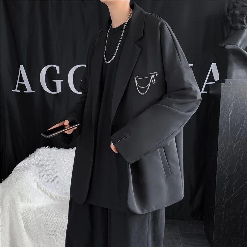 Áo Khoác Blazer Nam Nữ Form Rộng Dài Tay Thời Trang Unisex Basic Cổ Vest ,Phong Cách Hàn Quốc