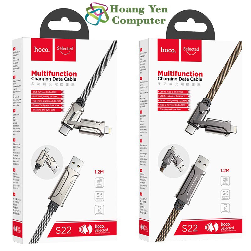 Cáp Sạc Đa Năng 4 IN 1 Hoco S22, Sạc nhanh QC3.0 PD18W - BH 1 Năm Chính Hãng - Hoàng Yến Computer