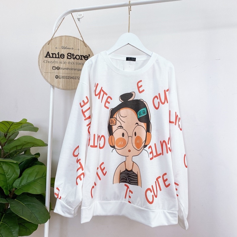 Áo Sweater Nỉ Trắng Hình Cô Bé CUTE 🦋 Áo Thun Nỉ Da Cá Dài Tay In Hình 3D 🦋 | BigBuy360 - bigbuy360.vn