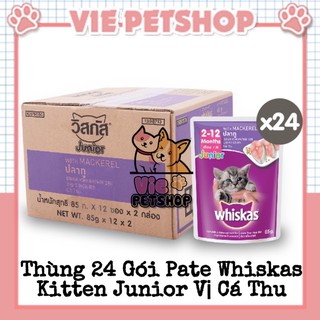 [GIÁ TỐT] 1 Thùng Pate Whiskas Kitten Junior cho Mèo Con vị Cá Thu Gói 80g | Vie PETSHOP