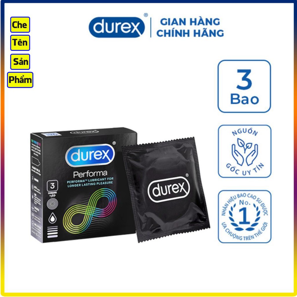 Bao cao su chống xuất tinh Durex Performa 12 bao/1 hộp. Bao cao su tăng cường gel bôi trơn.