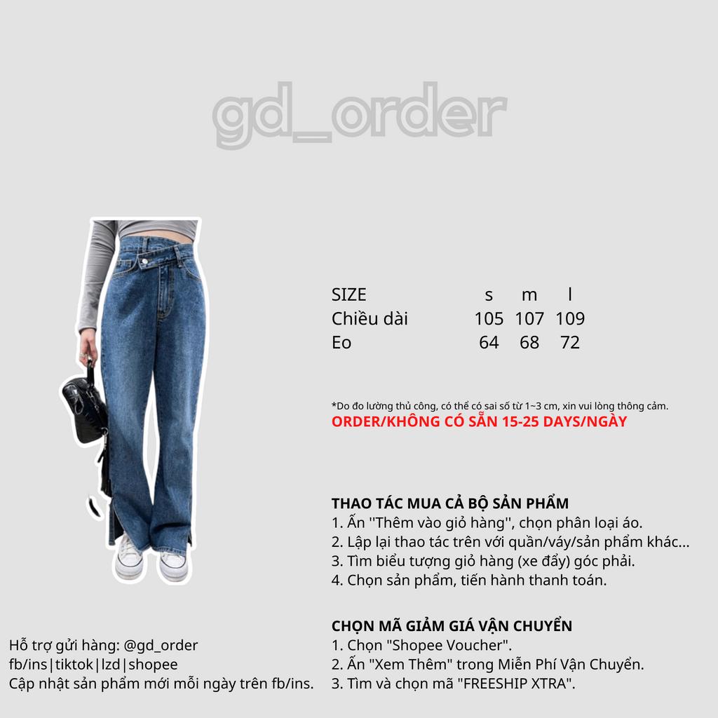 Q1|Quần jeans bò nữ xẻ tà ống rộng cạp cao hàn quốc basic dễ mặc đi học, đi chơi gd_order