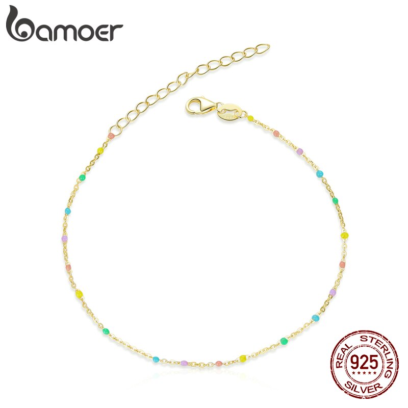 Vòng Đeo Tay Bamoer SCB211 Bạc Sterling 925 Kiểu Dây Chuỗi Màu Cầu Vồng Có Thể Tùy Chỉnh Tiện Dụng Cho Nữ