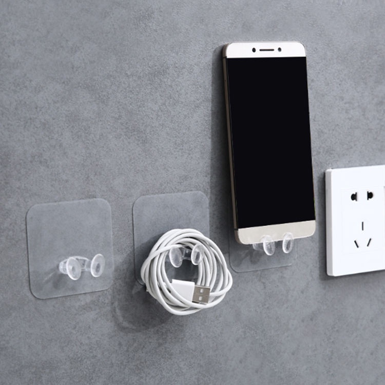 Set 5 Móc Nhựa Trong Suốt Dán Phích Cắm Chịu Lực Mạnh Cho Nhà Bếp/Văn Phòng