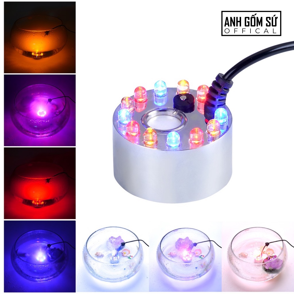 Máy tạo khói bể cá mini phun sương, đèn led đổi màu bằng kim loại chống rỉ - hàng cao cấp chính hãng