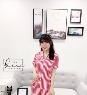 BỘ LỤA KẺ SATIN ÁO CỘC QUẦN DÀI