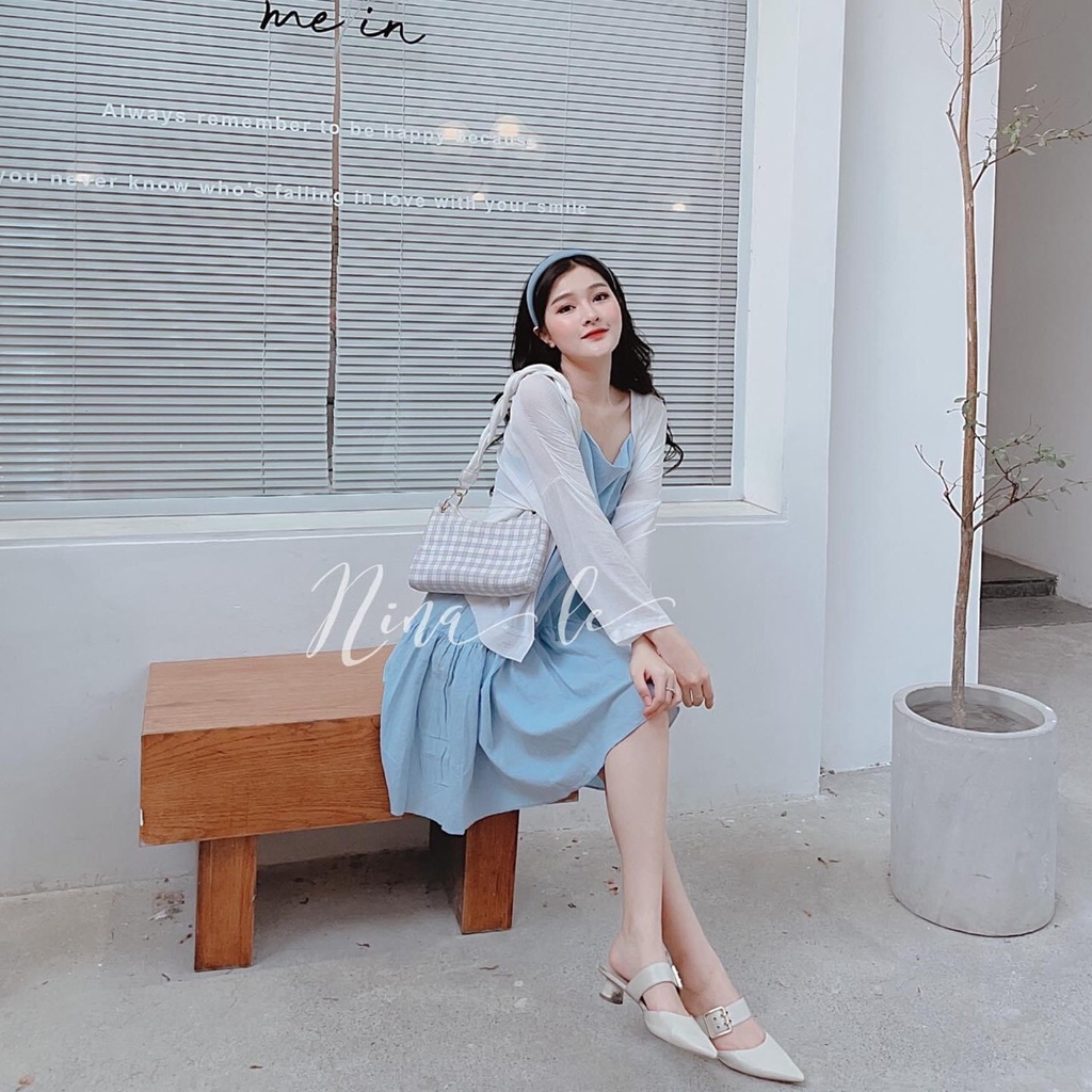 Set 2 món váy 2 dây xanh biển mix áo khoác dài tay ulzzang/ Váy maxi dáng dài kèm áo cardigan style hàn quốc Mophus | BigBuy360 - bigbuy360.vn