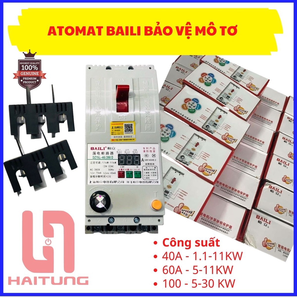 BAILI DZ15L40A, Cầu Dao Bảo Vệ Mất Pha Lệch Pha Quá Tải BAILI, Công Suất Từ 1.1 - 11 KW, CB Baili, CB Bảo Vệ Mất Pha
