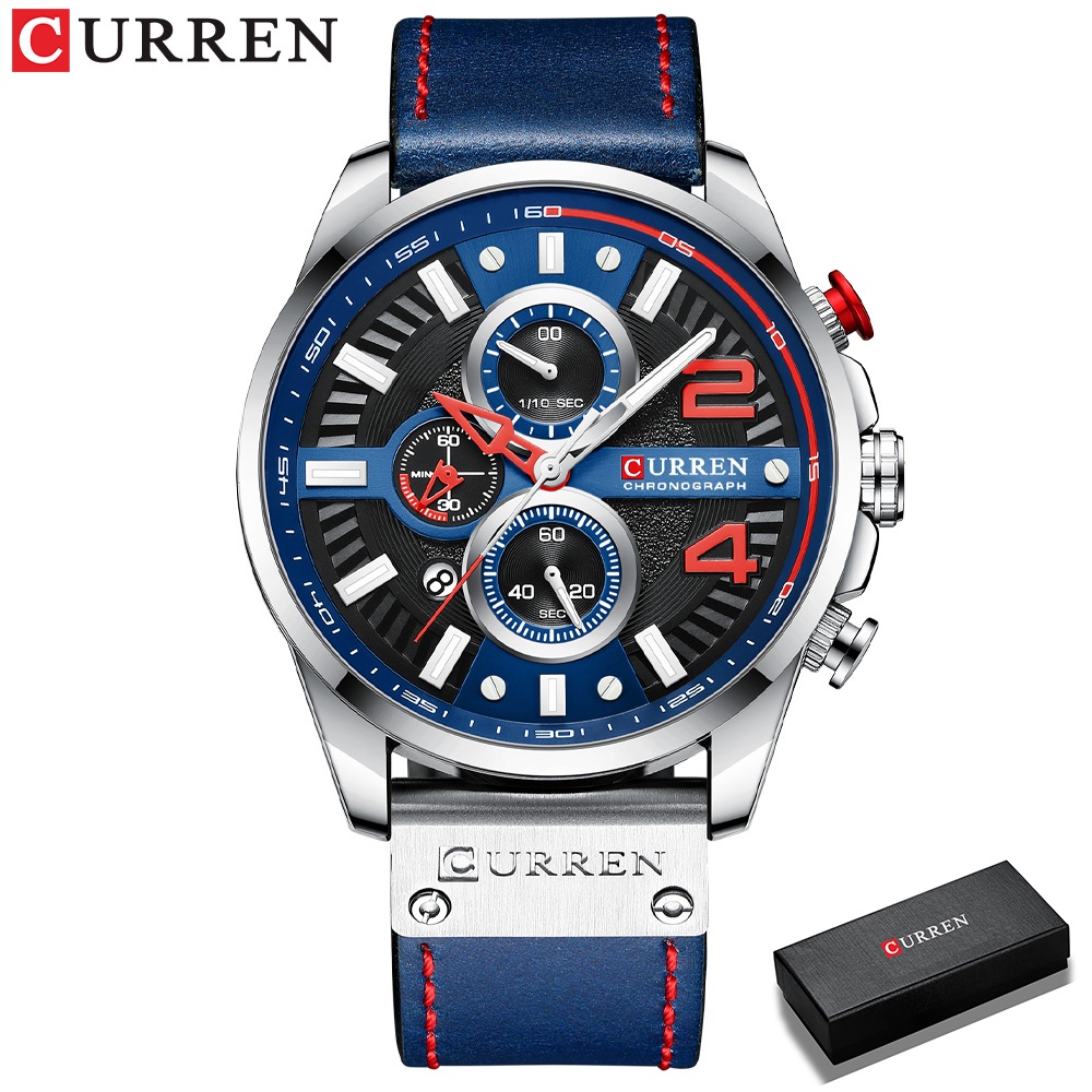 Đồng hồ CURREN 8393A máy quartz dây da thiết kế chronograph chống nước thanh lịch cho nam