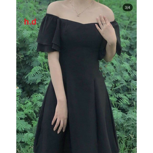 Váy trắng trễ vai tay bồng dáng xoè Có Khoá Lưng MaxiHàng 2 lớp đầm Vintage cánh tiên tiểu thư Rớt vai