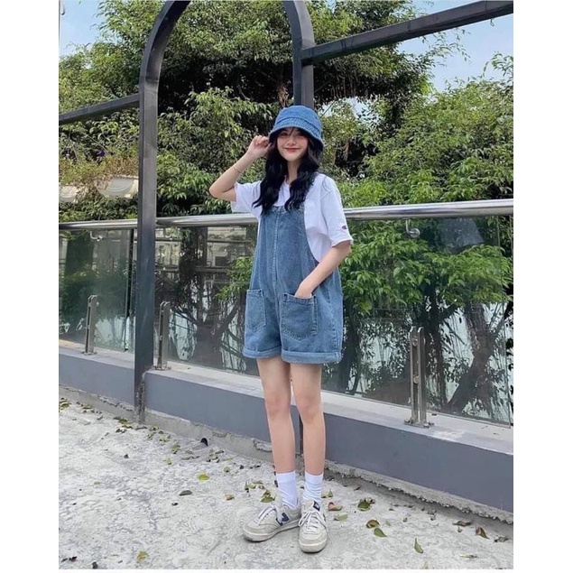 Yếm Jeans ngố gấp gấu 1284 - Ảnh thật JUNclothing
