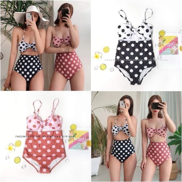 Bikini liền chấm bi cutout 2 màu hồng & đen (kèm ảnh thật sản phẩm) | BigBuy360 - bigbuy360.vn
