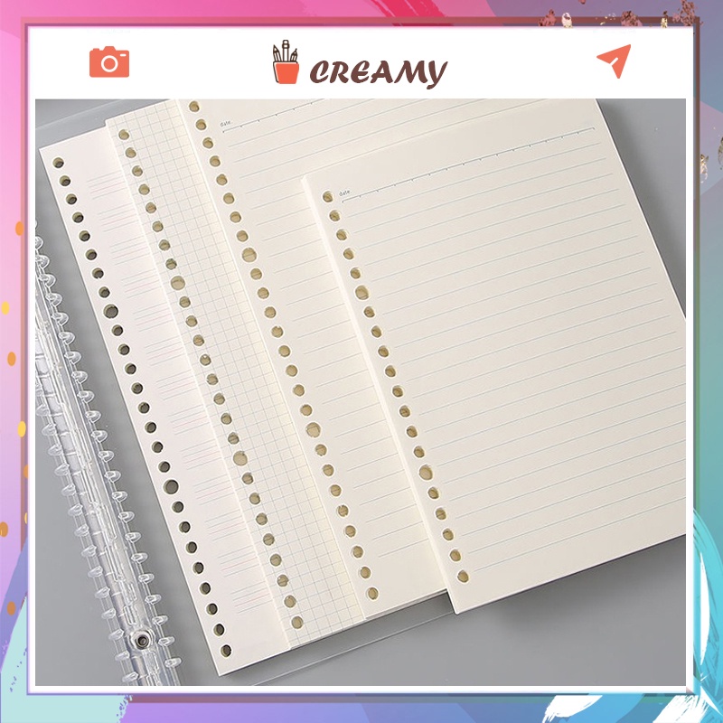 Giấy sổ còng CREAMY giấy refill ruột sổ còng 20 26 30 lỗ A5 B5 A4 sổ còng giấy refill caro kẻ ngang nhiều lỗ RS 129