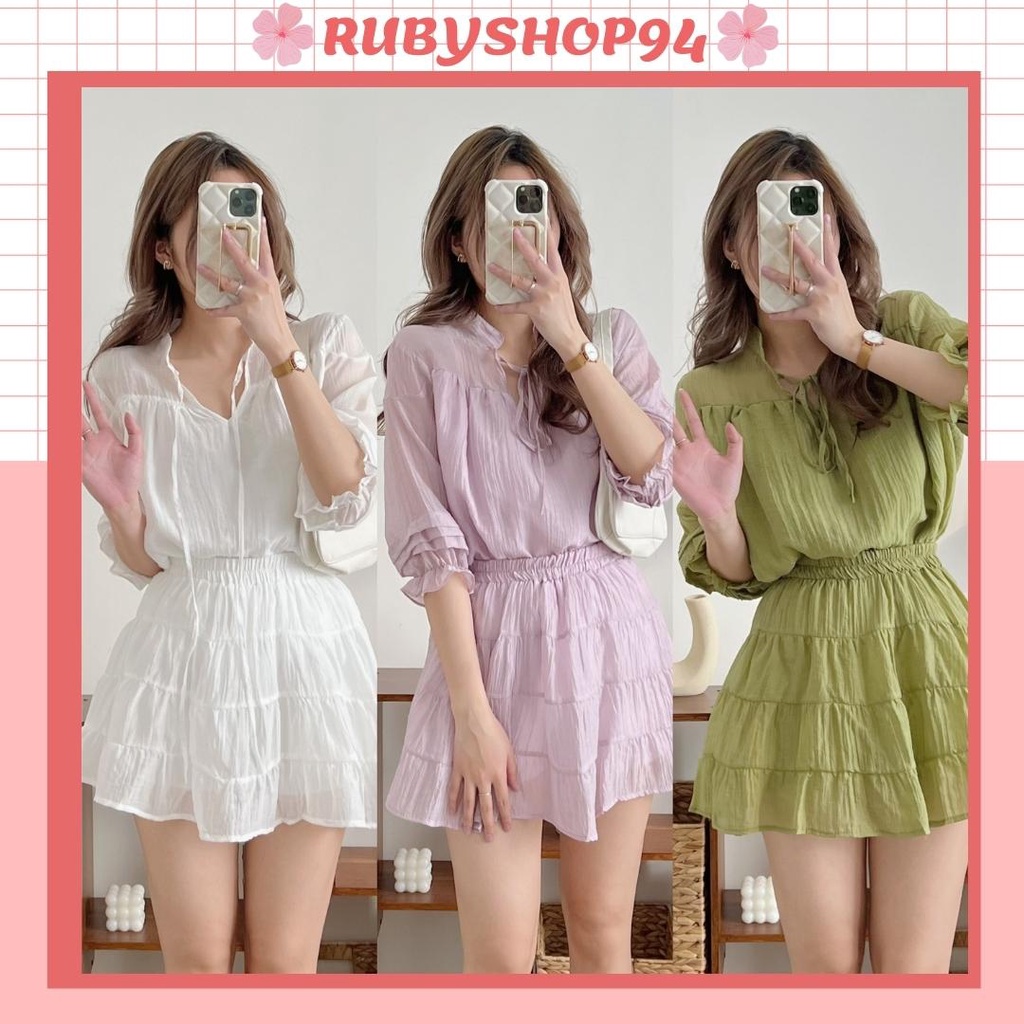 Set áo chân váy voan tơ tiểu thư Hàn Quốc, đồ bộ nữ bánh bèo siêu xinh Rubyshop94