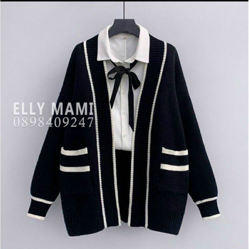 Áo Khoác Bầu Và Sau Sinh Cardigan Len Sọc  Thiết Kế Cao Cấp