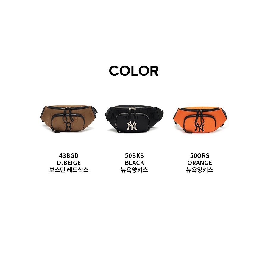 Túi bao tử nam MLB NY màu cam, chất liệu vải polyester chống thấm, 2 ngăn tiện lợi chuẩn fomr dáng [tny00064]