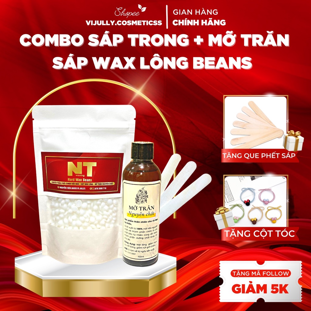 Combo triệt lông sáp wax nóng, wax lông nhập khẩu và mỡ trăn nguyên chất triệt lông nách, tay, chân, bikini...