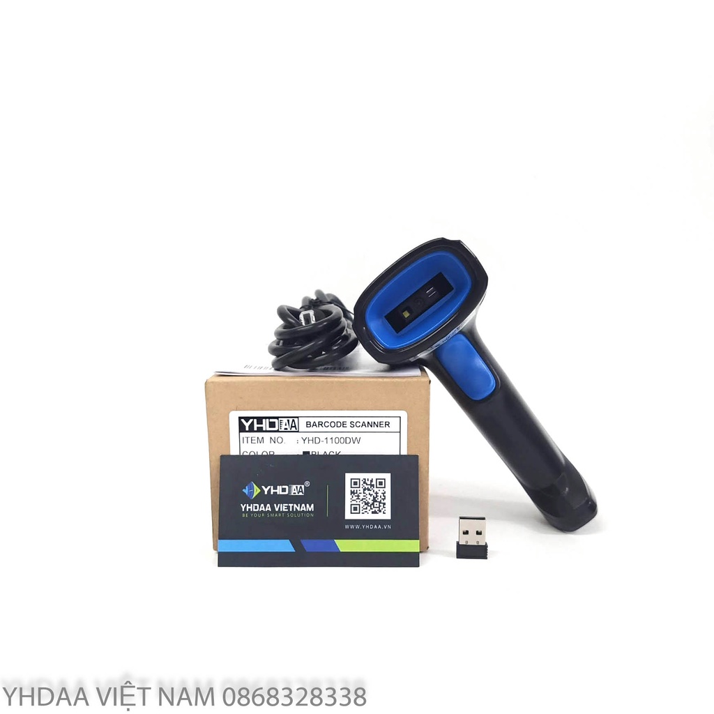 Máy quét mã vạch không dây YHD 1100DW 2D - Đầu đọc Qrcode kết nối đầu thu USB dùng trên Máy tính, Laptop