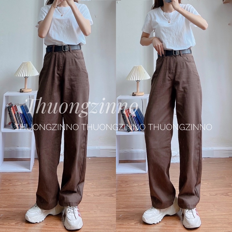 [Mẫu HOT ]Quần jean ống rộng NÂU TÂY cạp cao vintage , quần bò cullotess cạp cao chất Jean Quảng Châu siêu đẹp