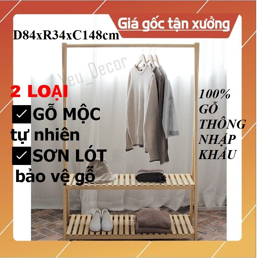 Kệ Giá Treo Quần Áo Chữ A 2 Tầng Và 1 Tầng Gỗ Thông Nhập Khẩu_Phong cách Hàn Quốc