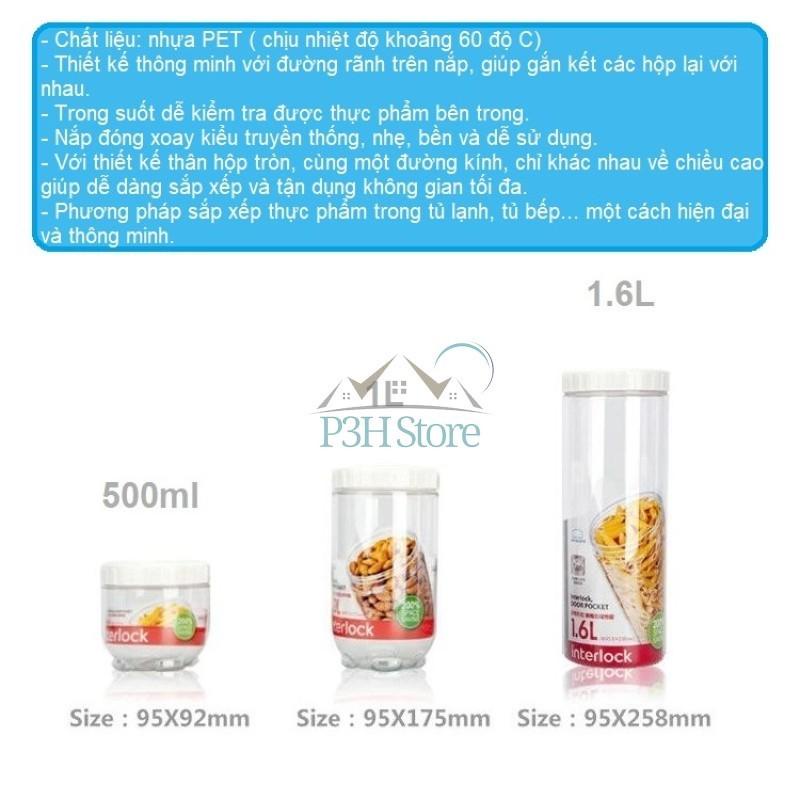 Bộ 3 hộp nhựa Lock&amp;Lock interlock (1x1.6L,1x1L,1x500ml) INL301 INL302 INL303