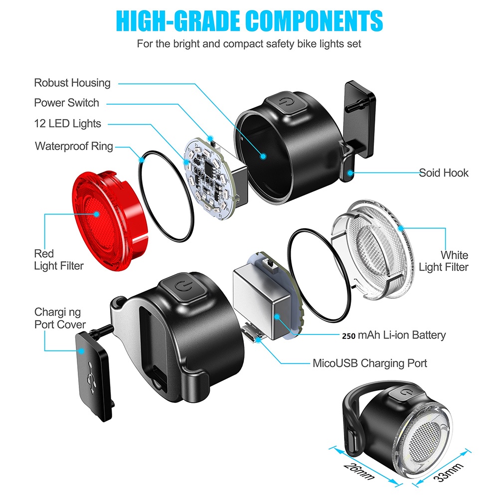 Đèn Cảnh Báo An Toàn Chống Thấm Nước Sạc USB Gắn Đuôi Xe Đạp Leo Núi