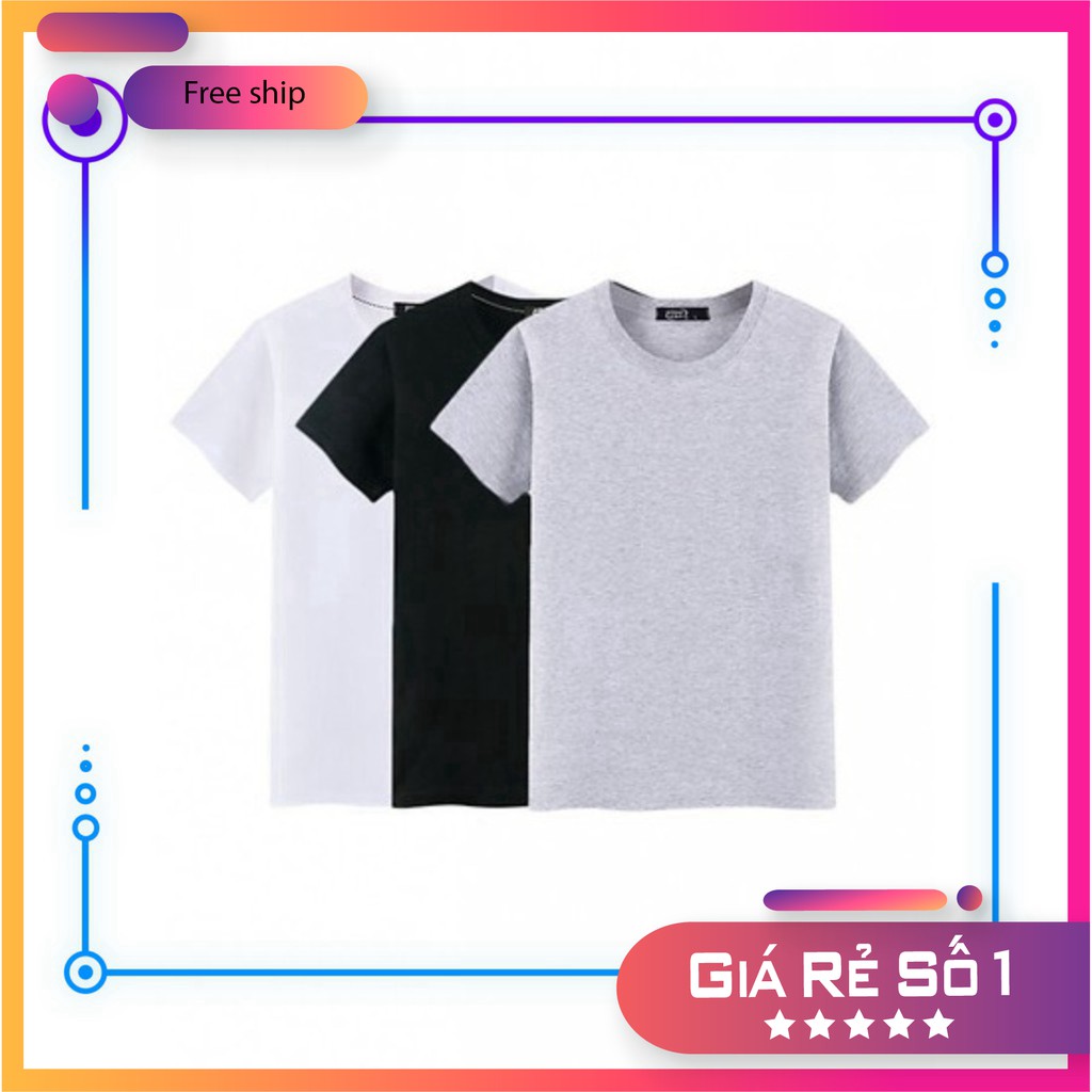 (Áo phông giá sỉ) Combo 3 áo thun trơn thời trang màu trắng đen xám.