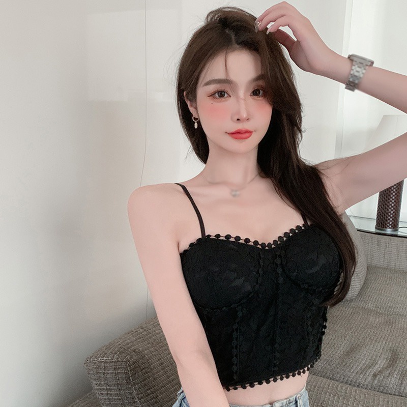 Áo Hai Dây Phối Ren Phong Cách Hàn Quốc Quyến Rũ Dành Cho Nữ