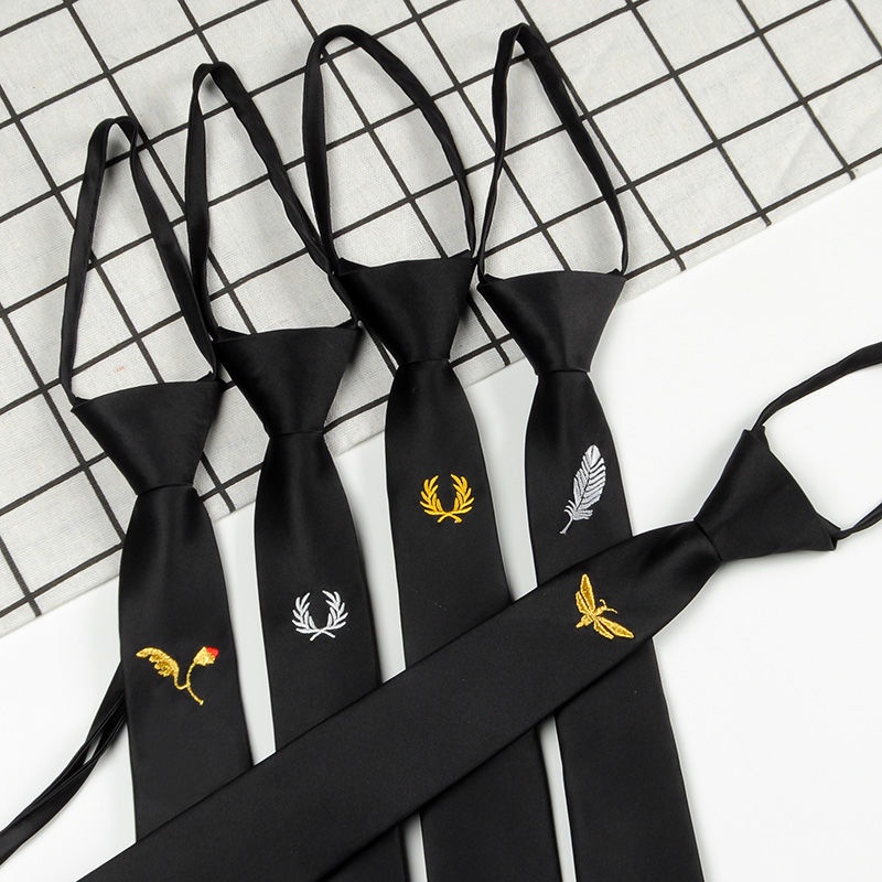 Cà Vạt Thêu Hình Vương Miện Nhỏ Màu Đen Phong Cách Hàn Quốc Cho Nam Nữ