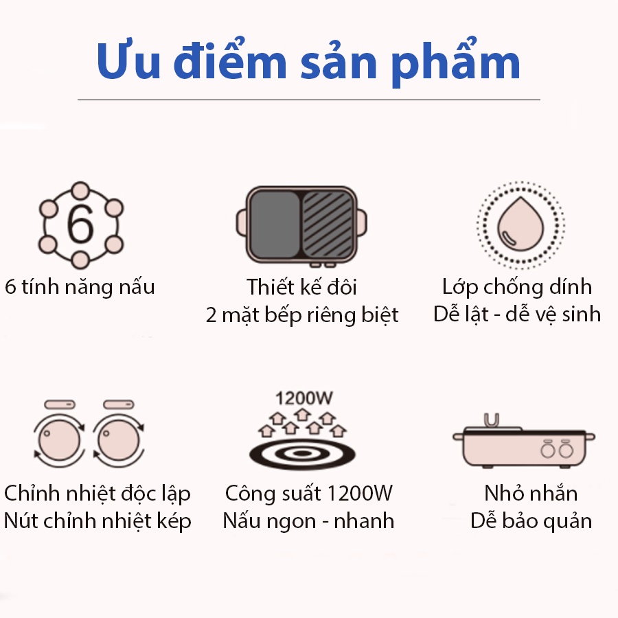 Bếp lẩu nướng mini 2in1 đa năng chính hãng BEAR DKL-C12D1,  nồi lẩu nướng chất lượng cao - Bảo hành 12 tháng