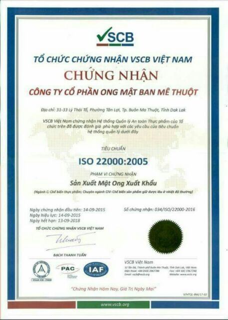 1 lít mật ong nguyên chất xuất khẩu của công ty cổ phần ong mật Đắk Lắk