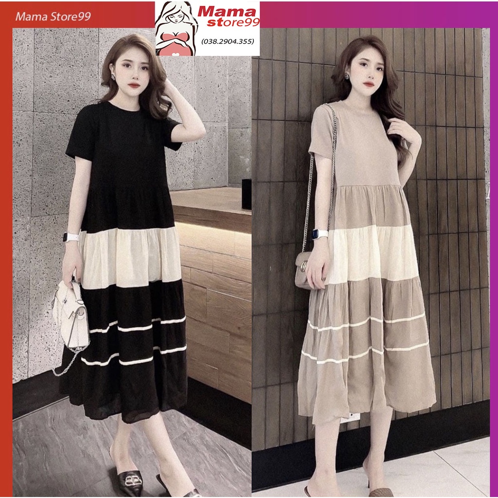 Váy Bầu Mùa Hè. Đầm Bầu Công Sở Cotton Dài Tay Dáng Suông Dài Freesize(45-75kg) V002 Mama Store99