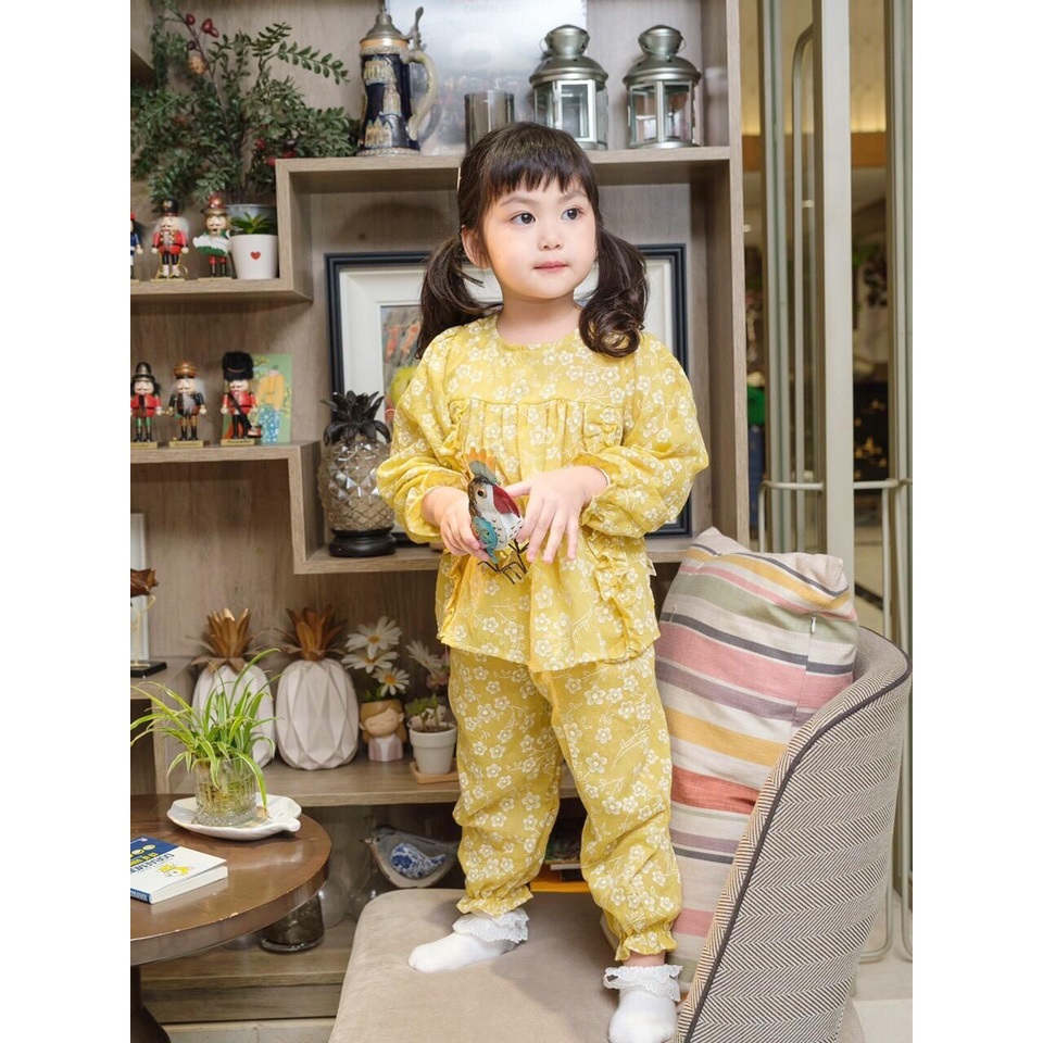 8-19kg Bộ xô đũi hoa bé gái phối bèo tiểu thư mã  Pl0021 mozikids