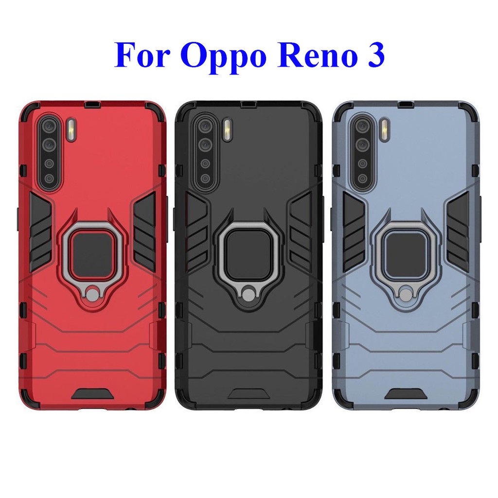 Ốp lưng Oppo Reno 3 chống sốc Iron Man gắn giá đỡ iring hỗ trợ xem video, chống va đập mạnh