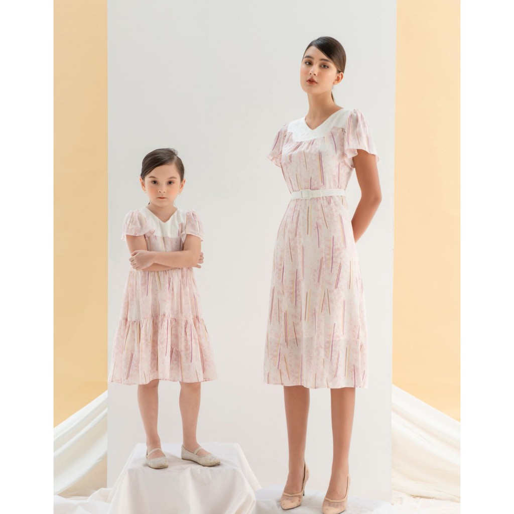 [Mã WABRWA15 giảm 15% đơn 300K] Đầm Dáng Xòe Phối Ren Họa Tiết Hồng Trắng Kèm Đai DIDO | BigBuy360 - bigbuy360.vn