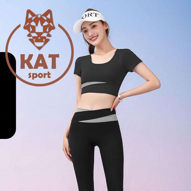 Đồ bộ tập Gym Yoga Bộ tập quần dài áo croptop có tay phối màu
