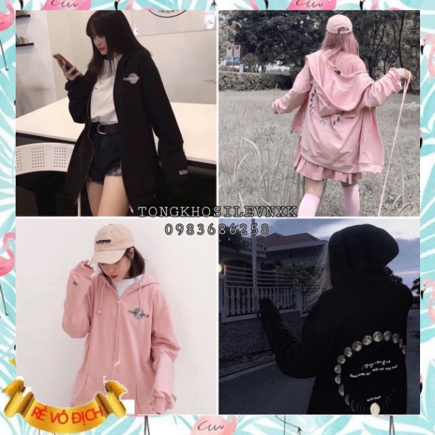 (mới) ÁO HOODIE THE MOON HỒNG ĐEN - ÁO KHOÁC NỈ REGODS TRÁI ĐẤT love you