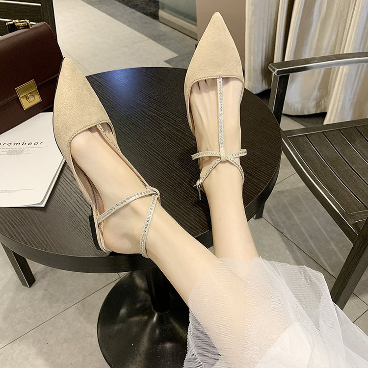 Giày sandal đế bệt mũi nhọn phối quai roman đính đá thời trang nữ 2019