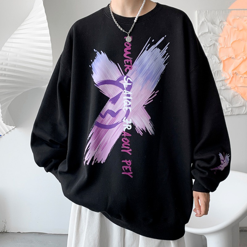 Áo Sweater tay dài cổ tròn dáng rộng in họa tiết phong cách Harajuku thời trang mùa đông mới cho nam