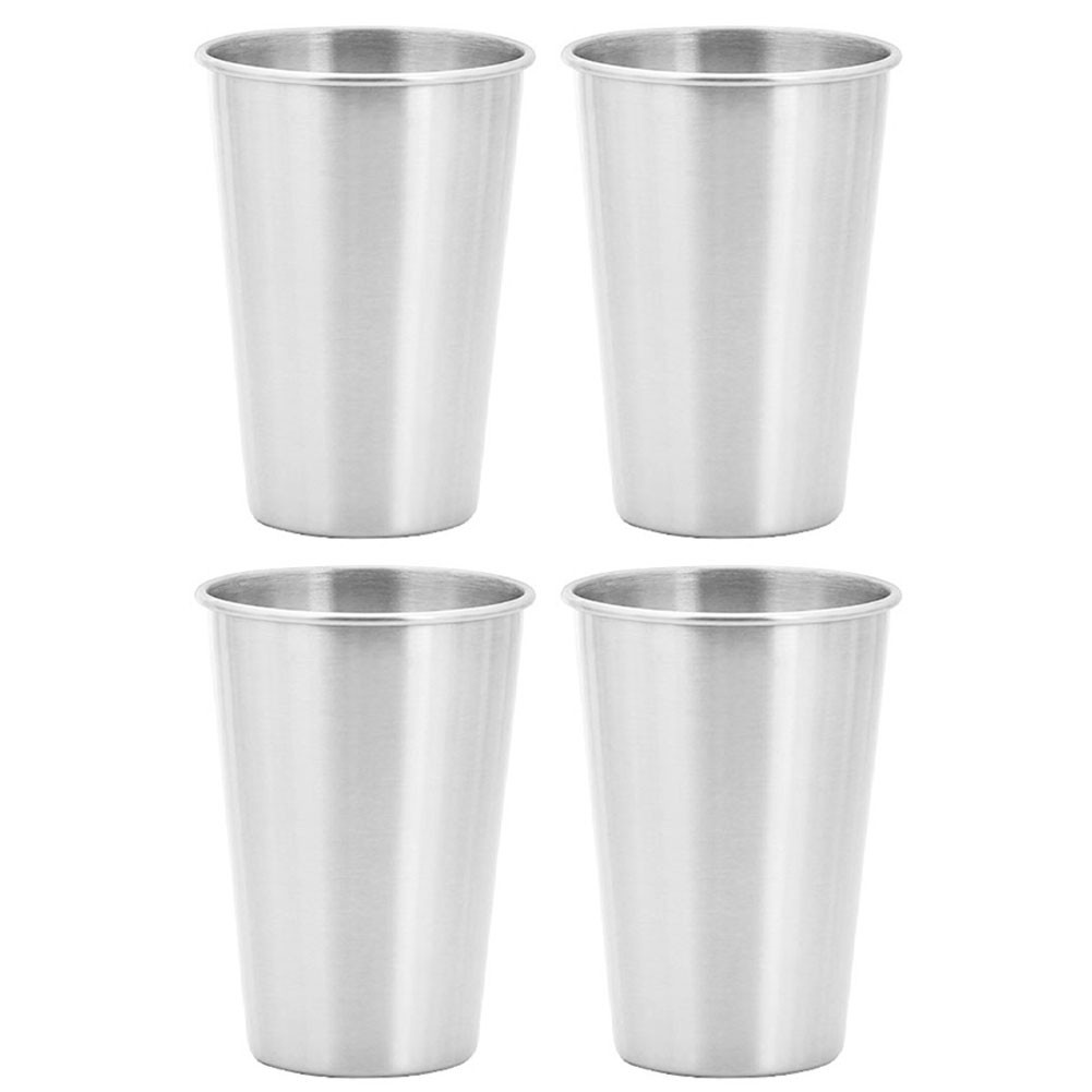 Stainless Steel Cup Metal Drinking Glass Mug Beer Pint Tumbler Stackable Reusable for Camping Hiking Indoor Kids 500ml Silver 4PCS